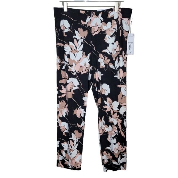 Liz Claiborne Sz Med Emma Ankle Pants Black Floral Ponte Knit 4 Way Stretch NEW - Picture 1 of 12
